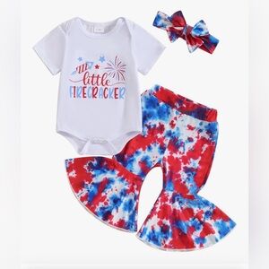 My First 4th of July Baby Girl Outfit Short Sleeves Romper Tie-Dye Flare Pants
